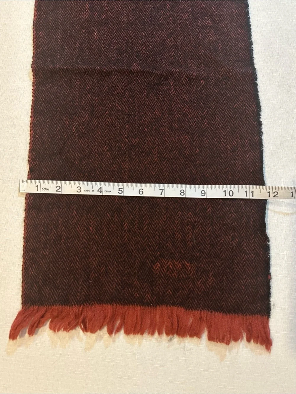 Pierre Cardin 100% Wool Burgundy Herringbone Scarf